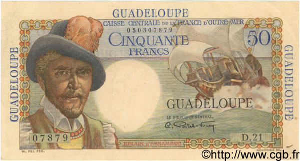 50 Francs Belain d Esnambuc GUADELOUPE  1946 P.34 VF