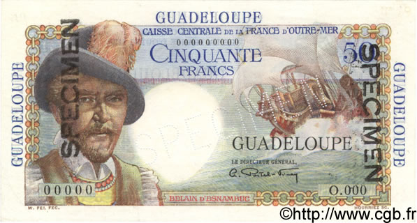 50 Francs Belain d Esnambuc Spécimen GUADELOUPE  1946 P.34s SC