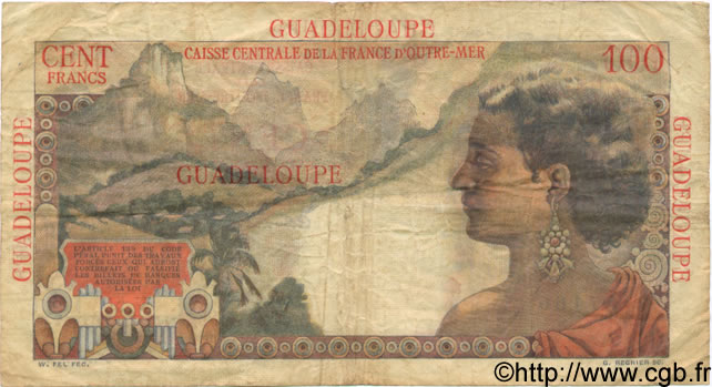 100 Francs La Bourdonnais GUADELOUPE  1946 P.35 MB