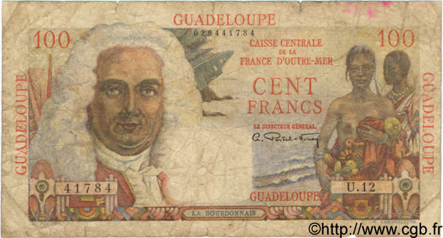 100 Francs La Bourdonnais GUADELOUPE  1946 P.35 SGE