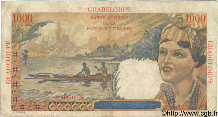 1000 Francs Union Française GUADELOUPE  1947 P.37 VG