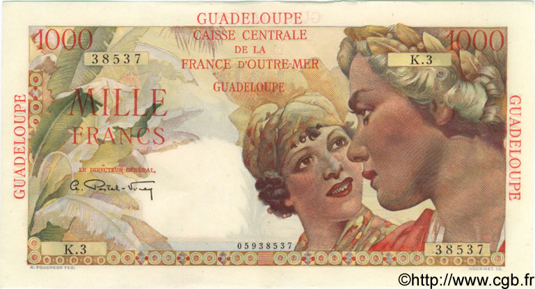 1000 Francs Union Française GUADELOUPE  1947 P.37 AU
