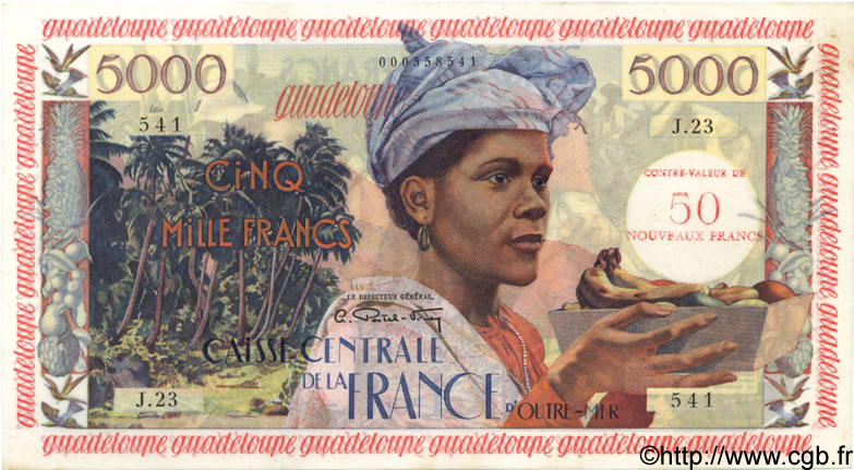 50 NF sur 5000 Francs antillaise GUADELOUPE  1960 P.44 EBC+
