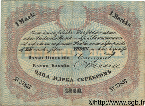 1 Markka FINLANDIA  1860 P.A33a q.SPL