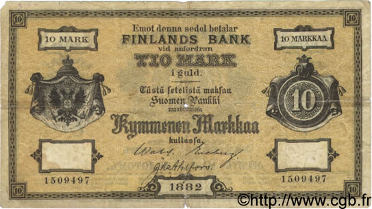 10 Markkaa FINLANDIA  1882 P.A46b BC