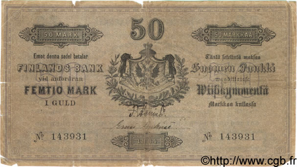 50 Markkaa FINLAND  1884 P.A49 VG