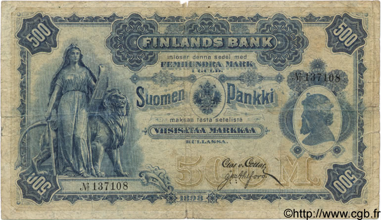 500 Markkaa FINLAND  1898 P.008c VG