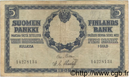 5 Markkaa FINLAND  1909 P.009a F