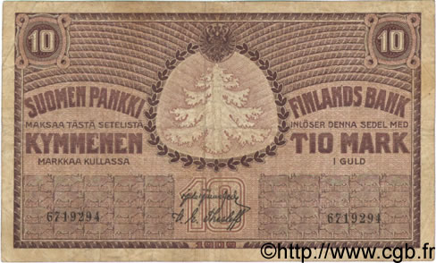 10 Markkaa FINLANDIA  1909 P.010a BC+