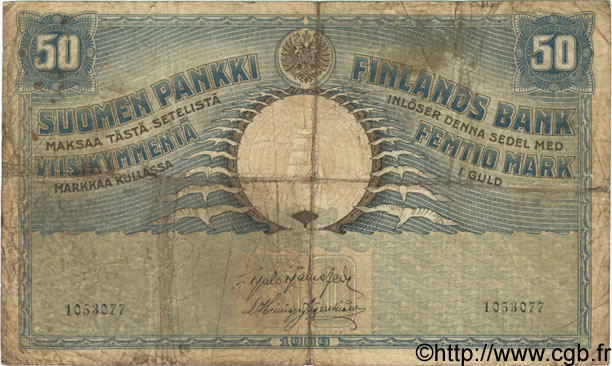 50 Markkaa FINLAND  1909 P.012a VG