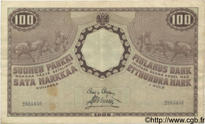 100 Markkaa FINLANDIA  1909 P.022 q.BB