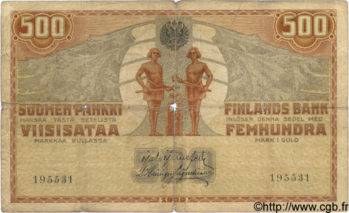 500 Markkaa FINLAND  1909 P.023 F-