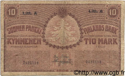 10 Markkaa FINLANDIA  1909 P.025 RC+
