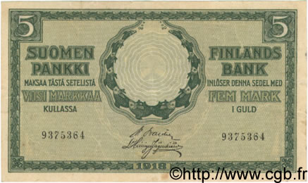 5 Markkaa FINLANDIA  1918 P.036 MB a BB