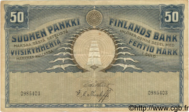 50 Markkaa FINLAND  1918 P.039 VF