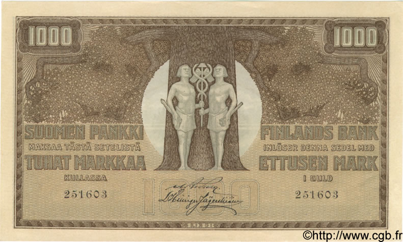 1000 Markkaa FINLANDIA  1918 P.041 SC+