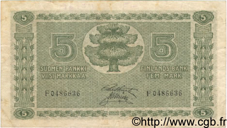 5 Markkaa FINLAND  1922 P.042 F