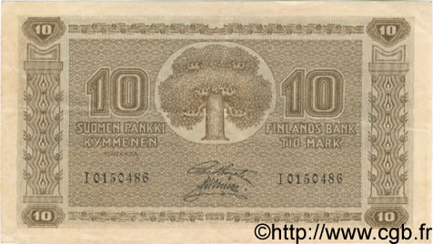 10 Markkaa FINNLAND  1922 P.043 fVZ to VZ