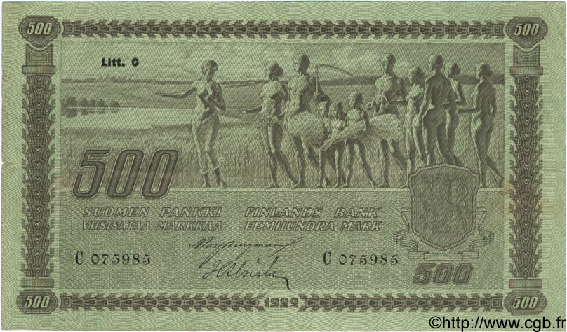 500 Markkaa FINLAND  1922 P.066a VF