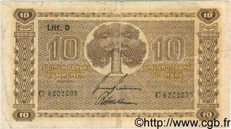 10 Markkaa FINNLAND  1939 P.070a fS