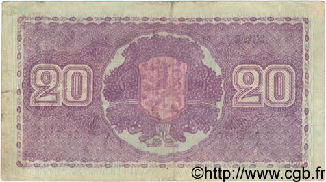 20 Markkaa FINLANDIA  1939 P.071a MB a BB