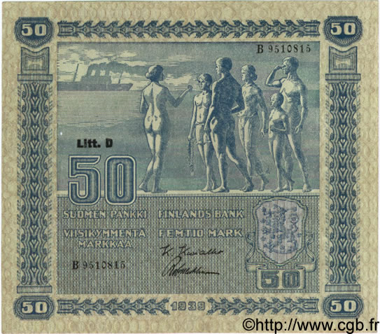 50 Markkaa FINNLAND  1939 P.072a SS
