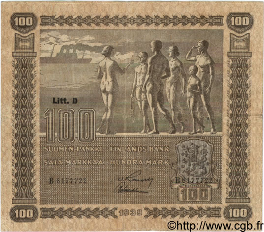 100 Markkaa FINLANDIA  1939 P.073a BB