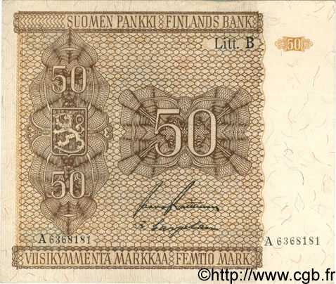 50 Markkaa FINLANDIA  1945 P.087 SPL