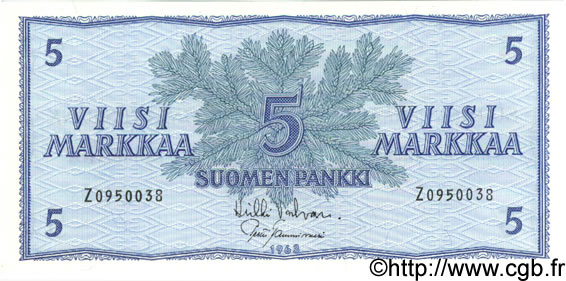 5 Markkaa FINLAND  1963 P.099a UNC