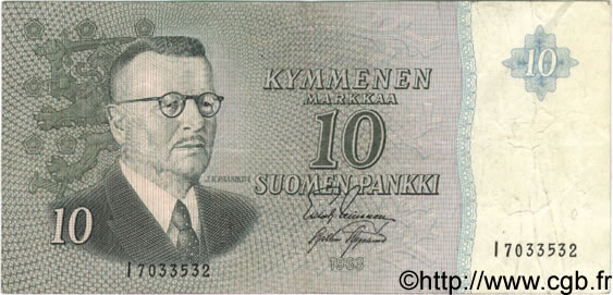 10 Markkaa FINLAND  1963 P.100a VF