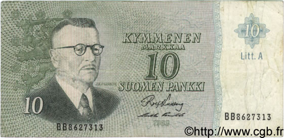 10 Markkaa FINLANDIA  1963 P.104 MB