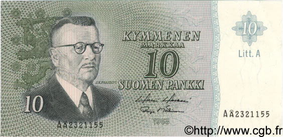 10 Markkaa FINLANDIA  1963 P.104 SC+