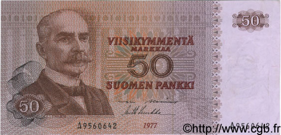 50 Markkaa FINLAND  1977 P.108a VF+