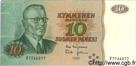 10 Markkaa FINLANDIA  1980 P.111 q.SPL