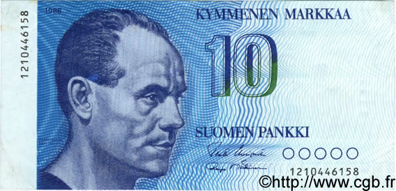 10 Markkaa FINLAND  1986 P.113a VF+