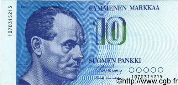 10 Markkaa FINNLAND  1986 P.113a ST