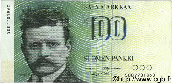 100 Markkaa FINNLAND  1986 P.115 fVZ