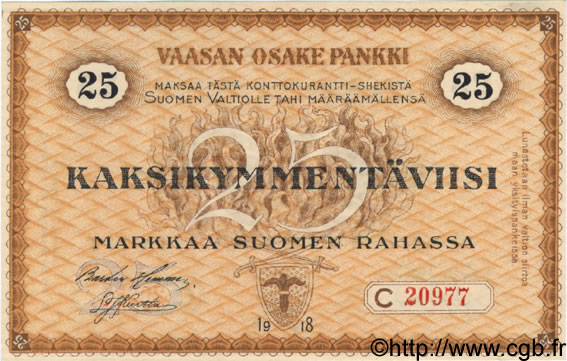 25 Markkaa FINLANDIA  1918 PS.111 FDC