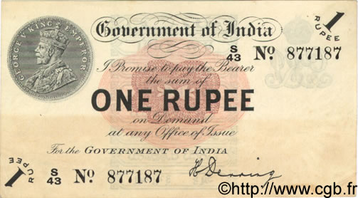 1 Rupee INDE  1917 P.001c SUP