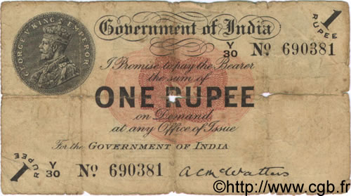1 Rupee INDIA  1917 P.001e G