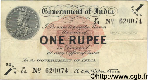 1 Rupee INDIA  1917 P.001e VF