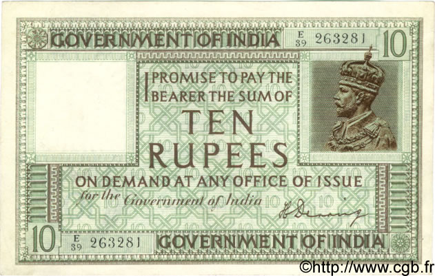 10 Rupees INDIA  1917 P.006 XF