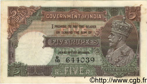 5 Rupees INDIA
  1928 P.015b MBC