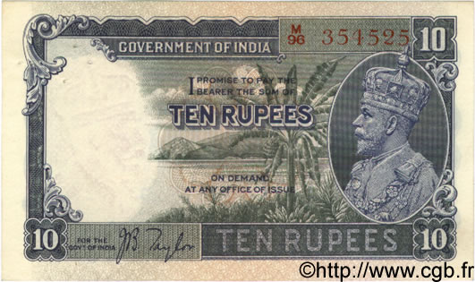 10 Rupees INDIEN
  1928 P.016a fVZ to VZ