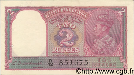 2 Rupees INDIA
  1943 P.017b BB