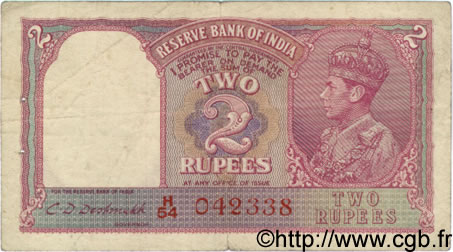 2 Rupees INDIA  1943 P.017c F