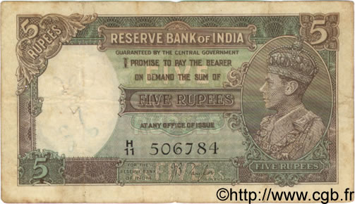 5 Rupees INDIA  1937 P.018a F