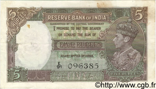 5 Rupees INDIA
  1937 P.018a MBC