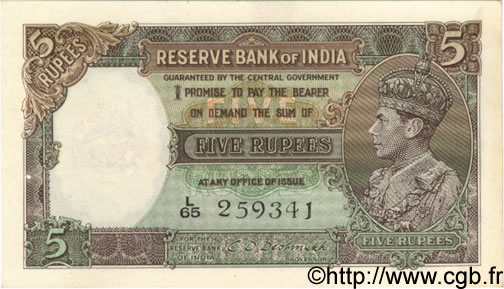 5 Rupees INDIA
  1943 P.018b q.AU