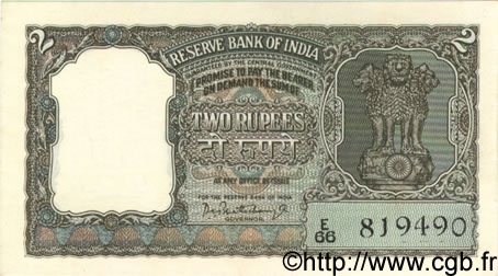 2 Rupees INDIA  1962 P.031 AU